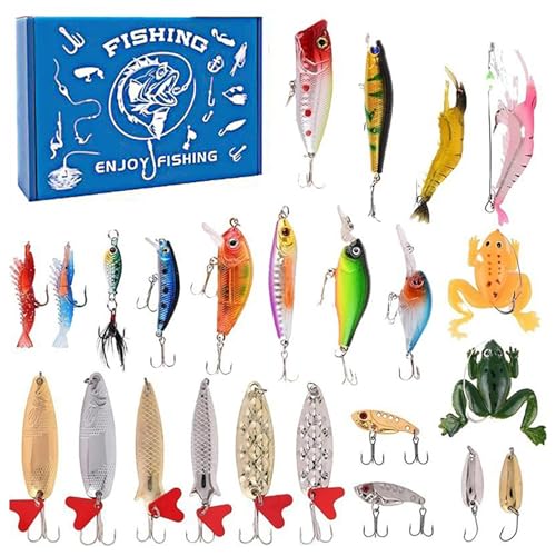 Advent Calendar 2025 Fishing Lure Set,24 Days of Christmas Countdown with Unique Fish Tackle,Fishings Baits Christmas Advents Calendars,Surprise Fishing Bait Gifts for Father, Grandpa, Brother, Boyfri
