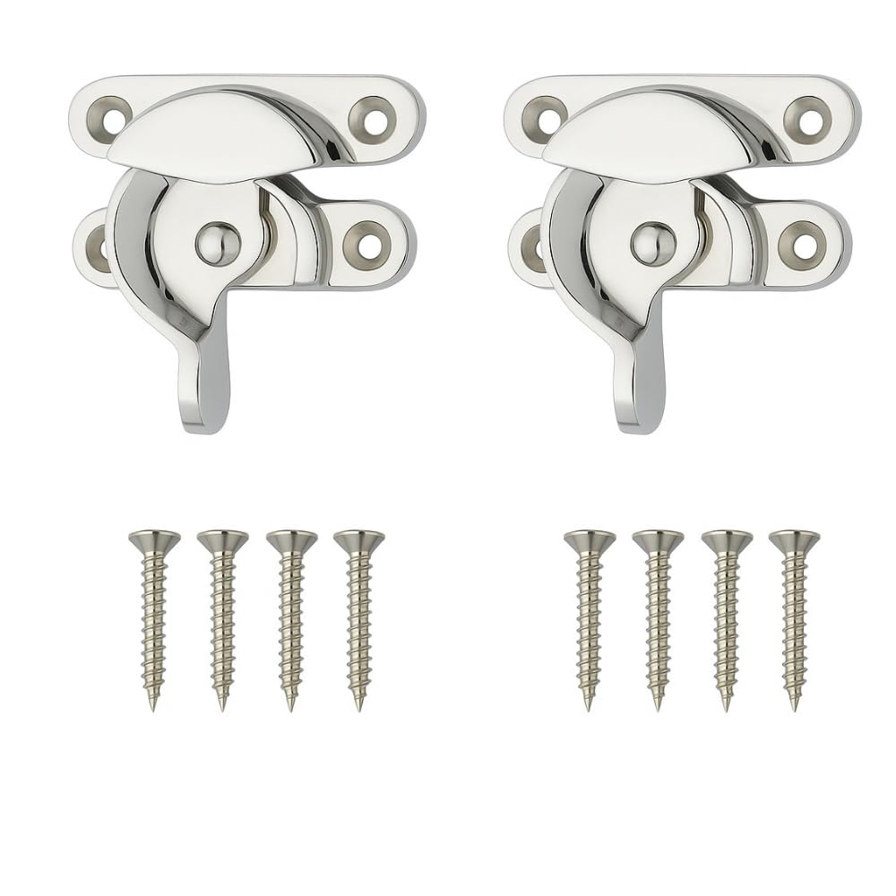 Traditional Sash Window Lock 65mm Polished Chrome Window Lock Tilt Latch Fastener with Fixing Screws for Sash Window Lock Fastener & Wooden, UPVC Window Frames Pack of 2