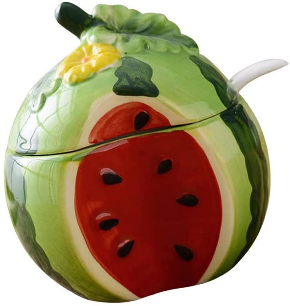 Sucrier en céramique en forme de fruit, salière, pot de stockage de poivre, récipient de pot d'assaisonnement avec couvercle et cuillère