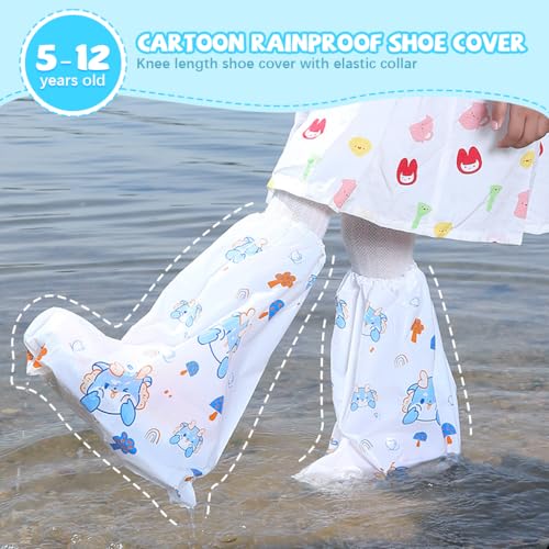 Image of PALAY Rain Shoes Cover for Boys Girls, 3 Pairs Cartoon Printed Shoe Cover | Knee-Length, Waterproof Protection for School and Outdoor, Wear-Resistant, Secure Elastic Fit, Easy Clean Care