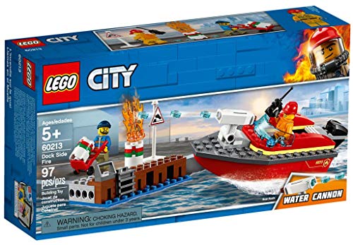 City Fire Incendio al Porto, Set di Costruzioni con Motoscafo Antincendio con Cannone ad Acqua e Minifigure di Pompiere, Giocattolo da Bagno per Bambini di 5 Anni, 60213 - Lego - Immagine 4