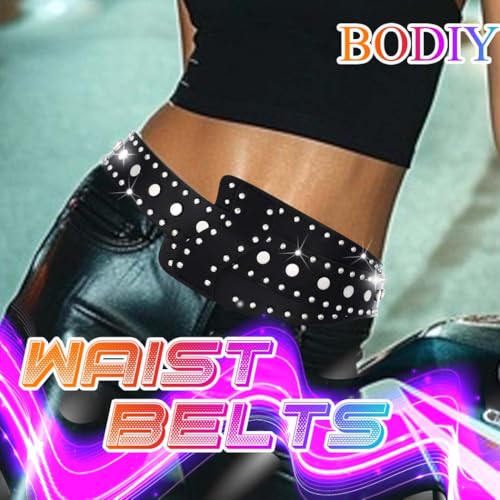 BODIY Rivets Wide Belts Black Punk Fashion Leather Belt Chunky Wide Waist Belt for Dresses Leather Accessories for Women2