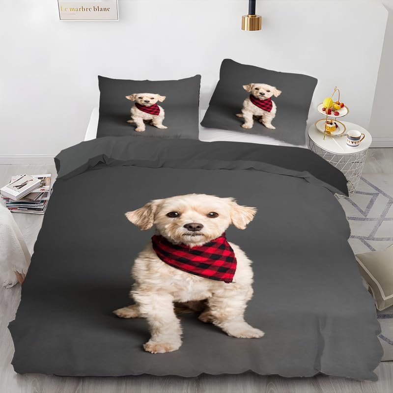 Juego de funda de edredón para perro, tamaño Queen, estampado gris oscuro, funda de edredón de microfibra suave y 2 fundas de almohada de 20 x 26
