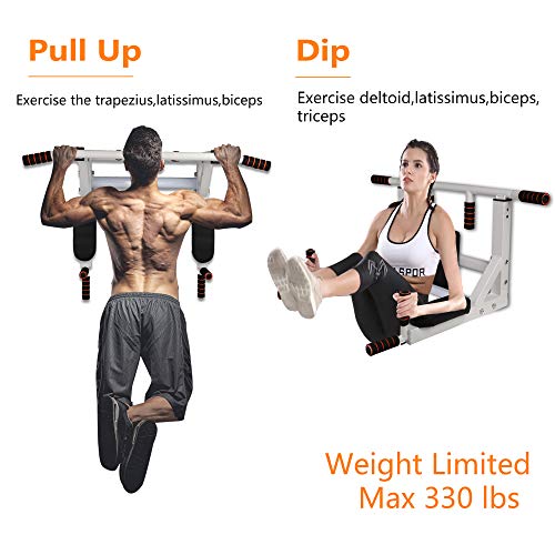 Vilobos Wall Mounted Pull Up Bar Multifunctional Chin Up Bar And Dip Station Heavy Duty Steel Strength Training Indoor Fitness Equipment For Home Gym,Supports To 330 Lbs #TOP3