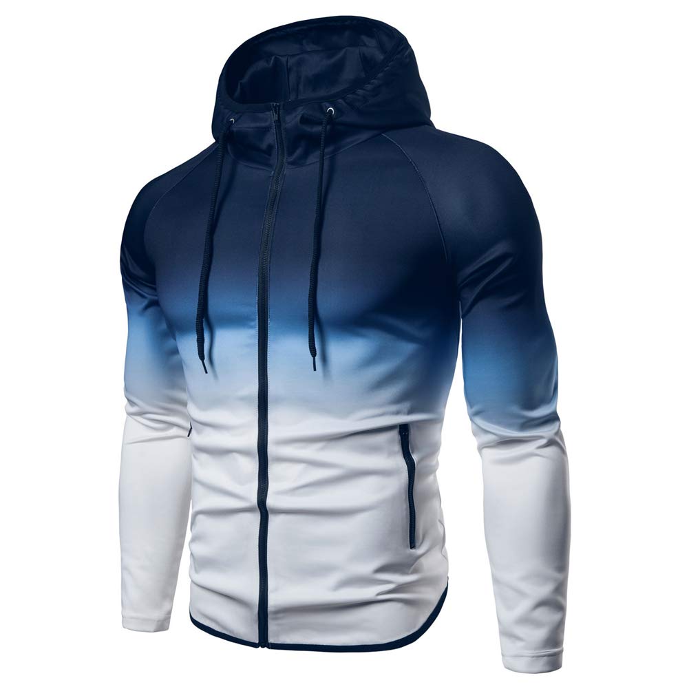 European And American Men's Sweater 2020 Foreign Trade Autumn And Winter New Sports Gradient Color Printed Cardigan Hooded Jacket