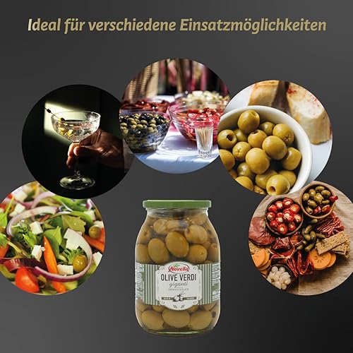 Novella Olive Verdi giganti - grüne Oliven in Salzlake - Feinkost ohne Stein - Perfekt für Antipasti - 560g (Packung mit 2)