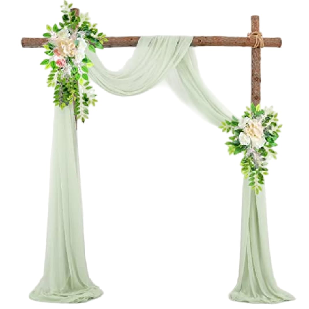 Wilafury Wedding Arch Draping Fabric, 1 Panel 19ft Long Sheer Tulle Voile Drape for Rustic Wedding Reception, Stage Backdrop & Ceiling Decor, 75x600cm, Sage Green