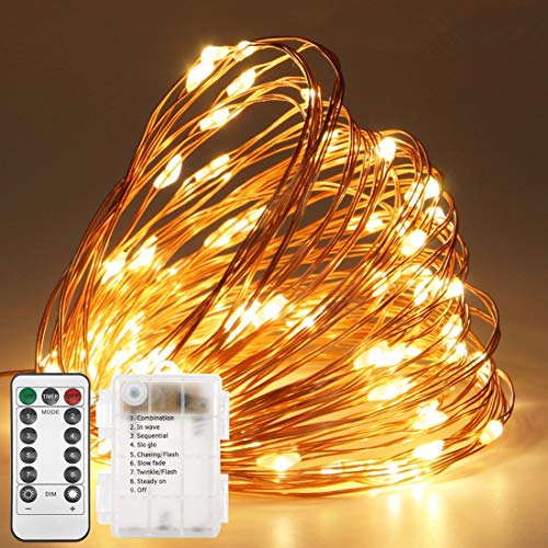 Twinkle Star 2 Set Christmas Fairy Lights Battery Operated, 33ft 100 Led String Lights Remote Control Timer Twinkle String Lights 8 Modes Firefly Lights for Garden Party Indoor D¨¦cor (Yellow)
