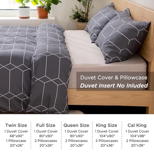 Image of TOCOMOA Plaid Duvet Cover Set 100% Natural Cotton Soft Comfy Breathable 3 Piece Grey and White Pattern Printed Comforter Cover Bedding Set (Queen 90 inchx90 inch, Comforter Not Included)