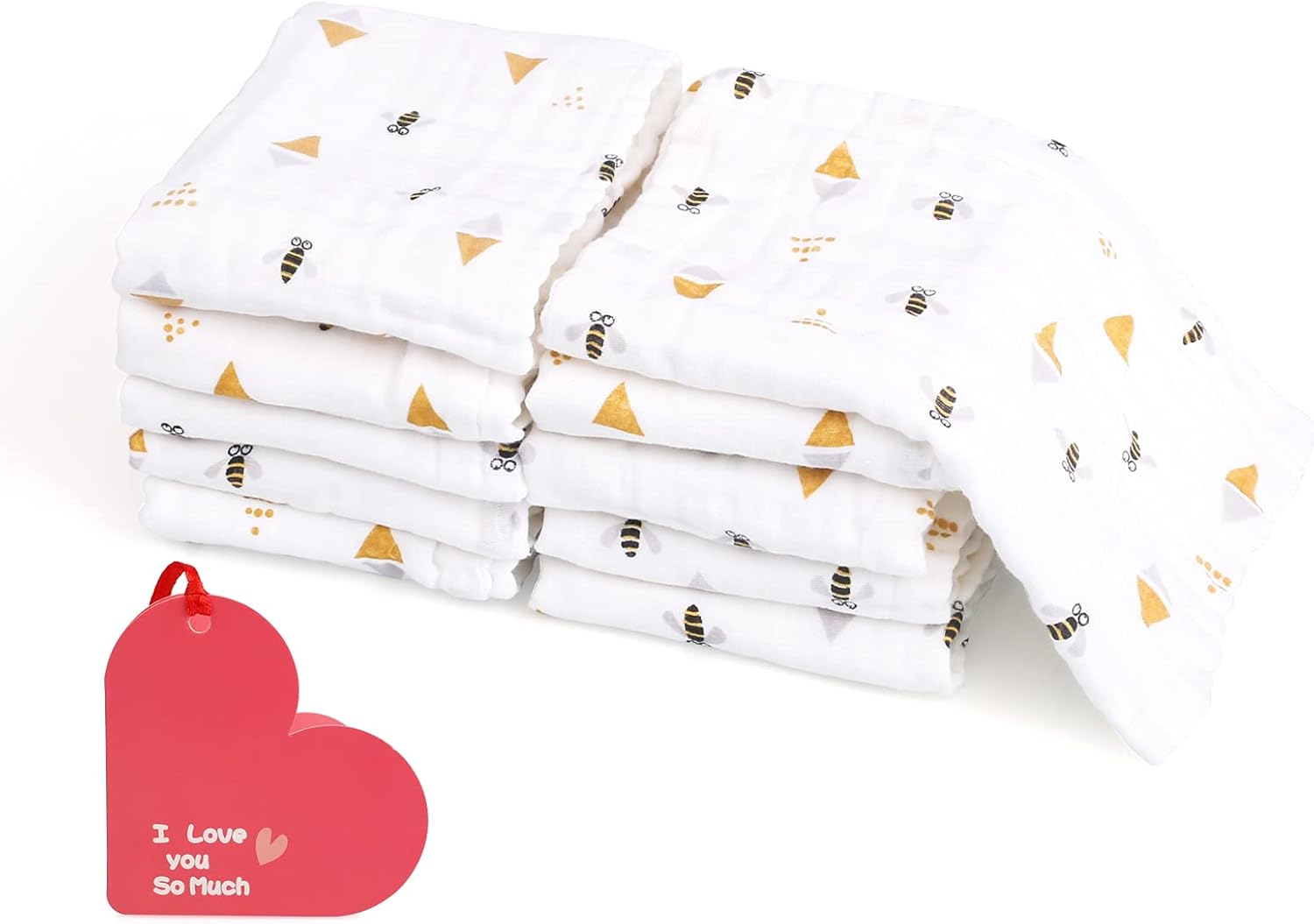 Muslin Baby Burp Cloths 10-Pack Super Absorbent Bee Burping Rugs 18 X 9 inches 6 Layers Washcloths Face Towels Premium Soft Natural for Sensitive Skin Baby 100% Organic Cotton : Baby