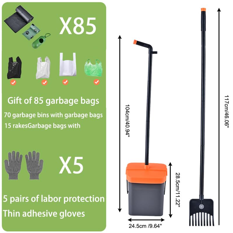 Image of Pooper Scooper with 85 Bags & Swivel Box, 46-Inch Adjustable Long Handle and Rake, Heavy Duty Poop Scooper for Large Medium Small Dogs, Yard Lawn Kennel Waste Cleanup Tool