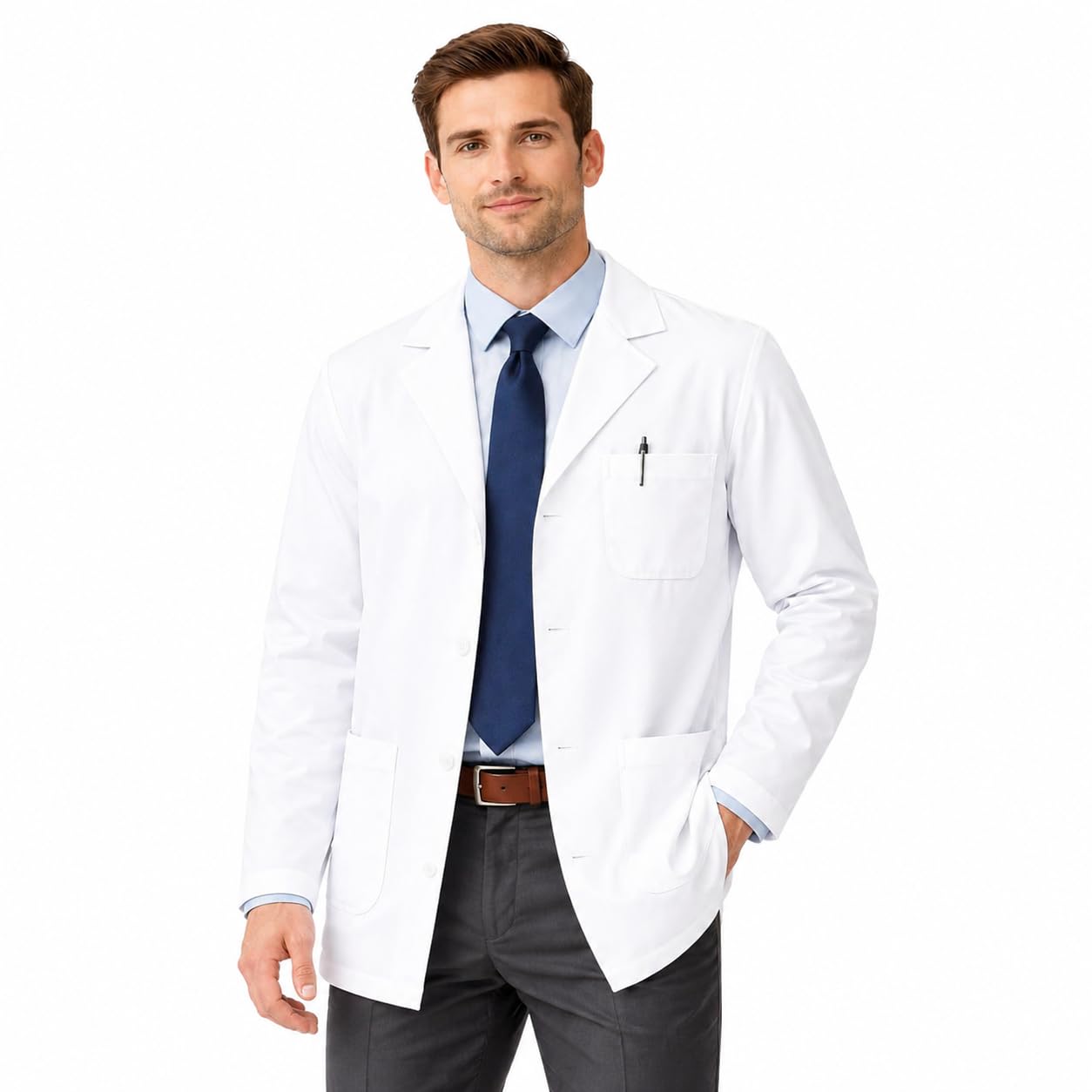 same fit Lab Coat for Doctors Men | Poly Cotton Medical Apron Full Sleeve | White Professional Doctor Coat | Multiple Pockets-picture-16