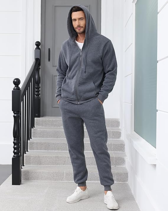Men’s 4-Piece Fleece Zip Hoodie & Jogger Sets- 2 Full Sets Jogging Suits Sets Full Zip Hoodie and Pants Track Suits3