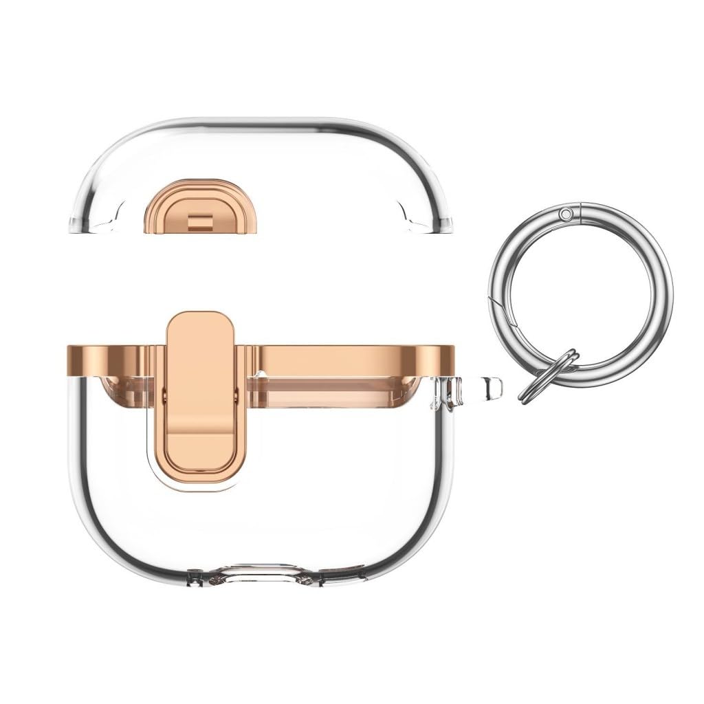 UnDePlus Apple AirPods 4. Nesil 2024 ile Uyumlu için Kılıf, Darbeye Çizilmeye Dayanıklı LED Görünür Şeffaf Kilit Kapak Çöl Titanyum