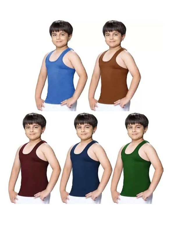 Image of Kid's Colour Vest RN, 100% Cotton Fabric, Kids Multicolored Vest for Boys and Girls, Ganji Banyan for Kid, Childern Sleeveless Baniyan