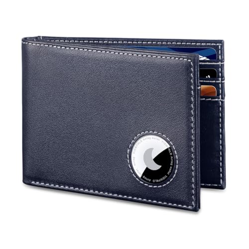 VISWORLD Mens Wallet with Airtag Holder Bifold Full-Grain Leather Wallet for Apple Air Tag (1st & 2nd Generation) Slim Wallet for Men with RFID Blocking 11 Card Slots