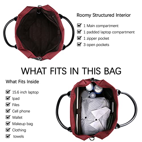 ECOSUSI Duffle Bag Weekender Bag Nylon Overnight Bag Travel Tote Carry On Bag with Trolley Sleeve for Travel, Sports, Red