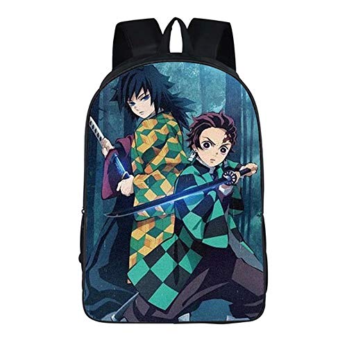 Demon Slayer Kimetsu no Yaiba Mochila Mochila Escolar con Bolsillo portátil Personaje de Anime Tanjirou Nezuko Impresión 3D High School Multicolor Mochila Mochila Escolar para niños Niños