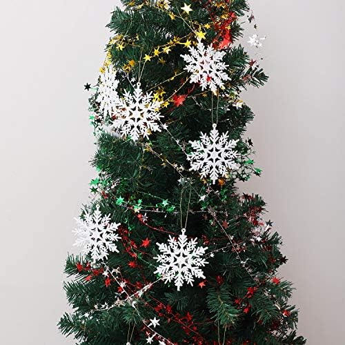 URATOT 48 Pieces White Christmas Glitter Snowflake Ornaments Hanging Snowflake Christmas Tree Decorations for Christmas Decoration, 4 Inches(White, 48)