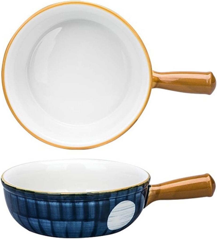 Kitchen Baking Dish 6 Inch Ceramic Baking Dish Glaze Baking Bowl with Handle Soup Salad Bowl Heat-Resistant Pan Round Bakeware Tool Cooking Bakeware (Color : A)