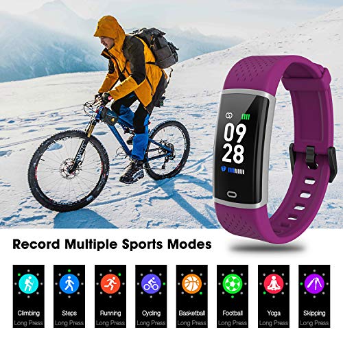 Fitpolo Fitness Watch Activity Tracker with Heart Rate Monitor Calorie Step Counter, Sleep Monitoring Pedometer Waterproof Smart Bracelet for Women Men Kids(Purple)
