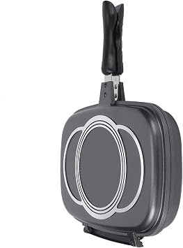 GLOGLOW Double Sided Frying Pan Nonstick, 18.1 Inch Cast Aluminum Flip Pan | Grill Pan Frying Double Side Portable for Sealed Cooking, Insulated Handle Oven Safe for Gas & Electric Stove