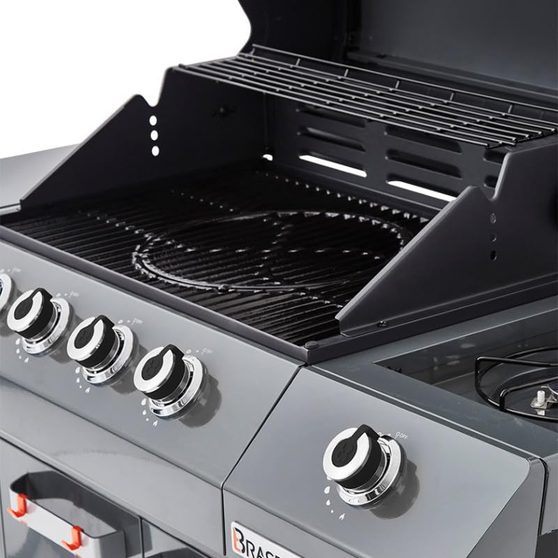 BRASERO BY FAVEX -Barbecue gaz Emma 4 + 1 Side Gun Metal – 4 brûleurs + latéral – 15,1 kW – Grille fonte 64 x 41,5 cm – FLEXIGRILL – 12 convives