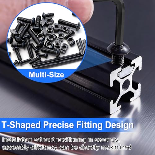 260PCS M3 M4 M5 T Slot Nut Screws Kit, T Nuts and Bolts Assortment Kit for 2020 Series Aluminum Profile, Mlok Screws Nuts Replacement
