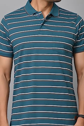 Arbour Men Polo Neck Striped Pocket Half Sleeves T-Shirt