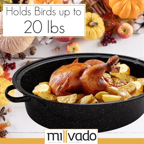 image for Millvado Roasting Pan With Lid, Thanksgiving Turkey Roaster Pan, Extra