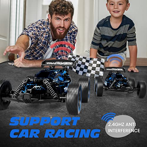 Image of Tecnock RC Racing Car, 2.4Ghz High Speed Remote Control Car, 1:18 2WD Toy Cars Buggy for Boys & Girls with Two Rechargeable Batteries for Car, Gift for Kids(Blue&Light)