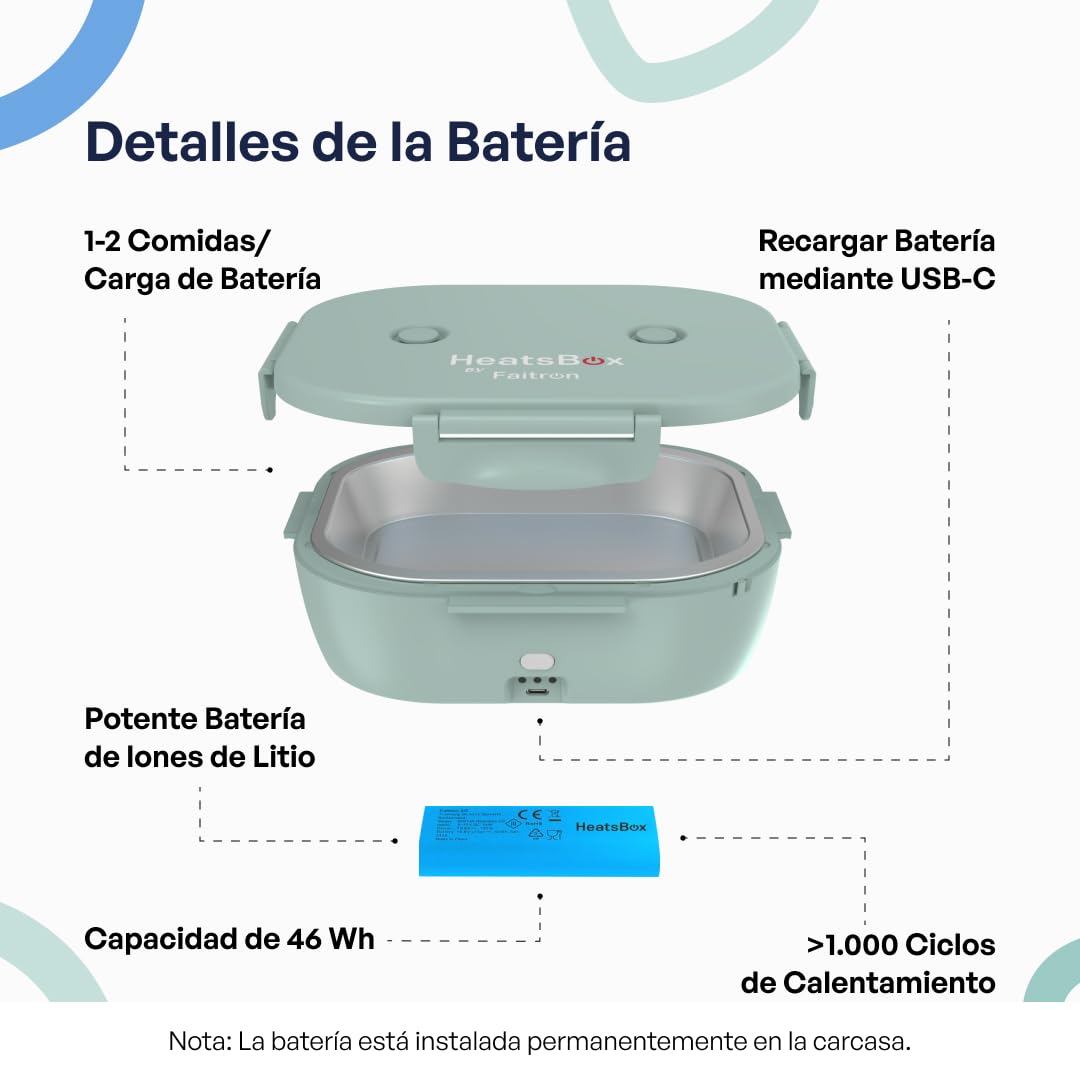 Faitron HeatsBox GO Kids: fiambrera autocalentable para niños, recipiente de acero inoxidable de 540 ml, batería integrada de 100 W y control mediante aplicación, calentador de alimentos portátil