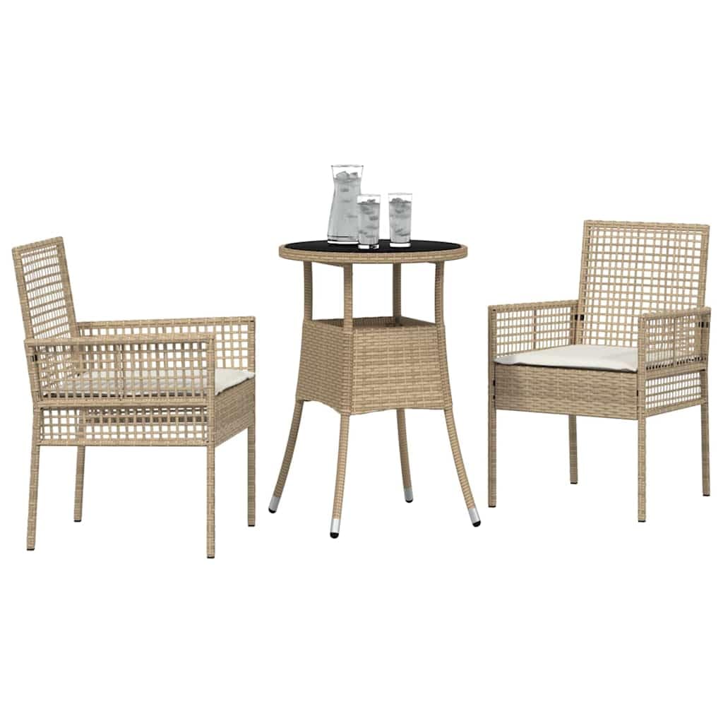 Table de patio et chaises en polyrotin beige pour vos déjeuners ensoleillés