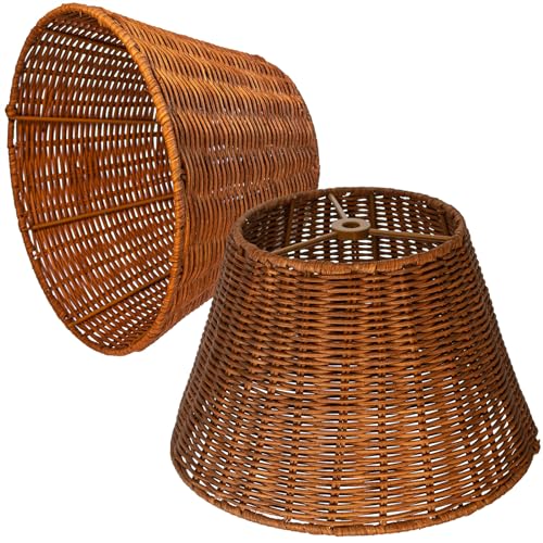 Medium Shade-Lamp Shades Set of 2,DIY Natural Barrel/bell rattan boho Hand Crafted Lamp Cover for Table Lamps, Floor Lamp, Bedside Lamp, Spider Fitter