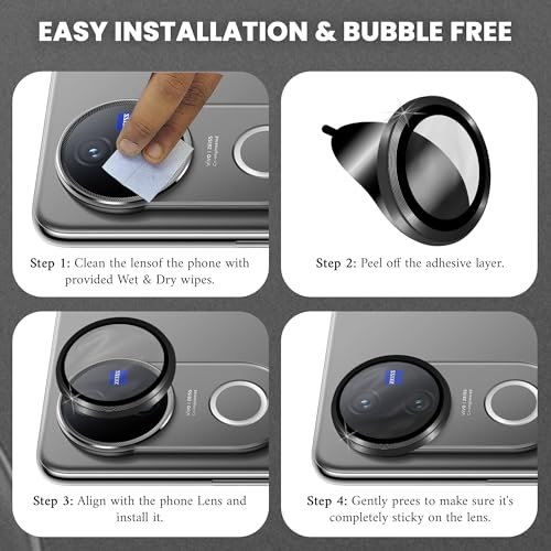 Image of ArmourPro Camera Lens Protector for Vivo V50 (6.77 Inches) Tough HD Individual Aluminum Alloy Rings 9H Camera Cover, Scratch-Resistant,Camera Lens Protection| Black, 1 Pack