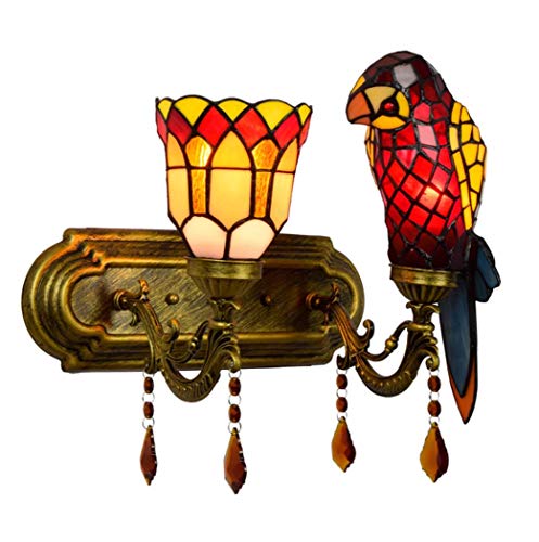 Lámpara de pared con diseño de loros estilo Tiffany para pasillo, doble cabeza, dormitorio, mesita de noche, aplique de pared para balcón, porche, espejo frontal, baño, accesorios de iluminación de