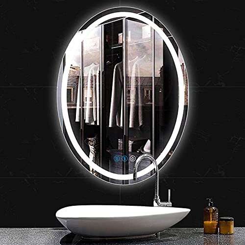 DIDIDADA Oval LED Bathroom Vanity Mirror for Bathroom 32 x 24 Wall Mounted Lighted Mirrors with 3 Color Lights Dimmable Oval Wall Bathroom LED Mirror Anti Fog Hotel Smart Oval Makeup Light Mirrors