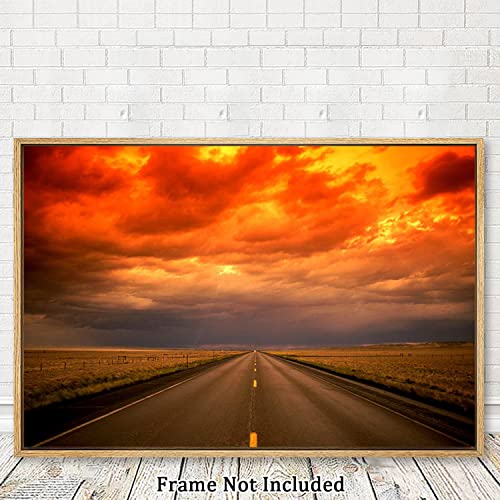 Eorntdy Canvas Wall Art Unframe Sunset Road Highway Pictures Painting Canvas Paintings Scenery Wall Art For Living Room Bathrooms Home Modern Office Decor Canvas Art Wall Decor 16X24Inch #TOP6