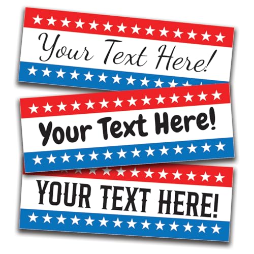 Custom Bumper Stickers - Customizable Personalized Bumper Stickers - 12 Fonts - 14 Background Colors - 3 Sizes to Choose from (USA Political 3 x 10 Inches)