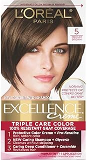 L'Oreal Paris Excellence Creme Permanent Triple Care Hair Color, 5 Medium Brown, Gray Coverage For Up to 8 Weeks, All Hair Types, Pack of 1