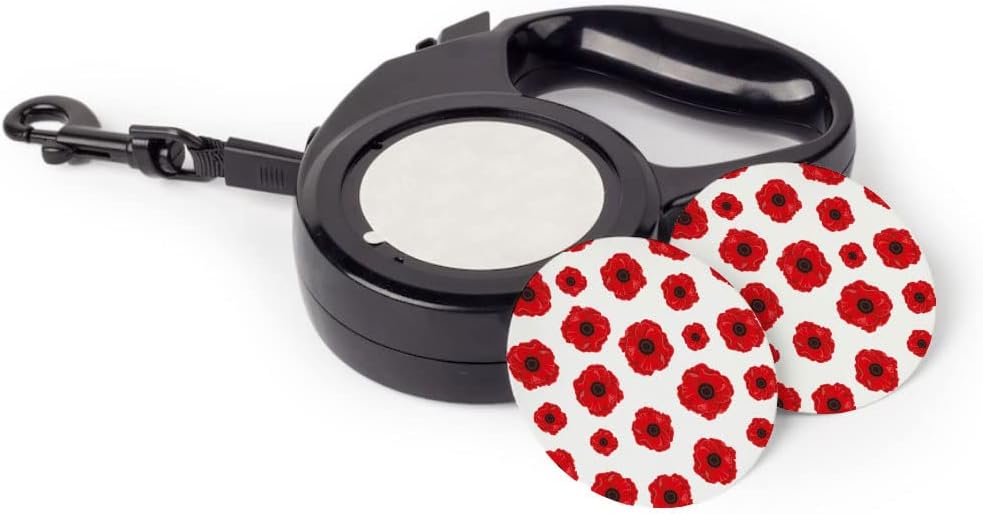 Red Flower Retractable Pet Leash - Floral Leash - Illustration Dog Leash - 118 inches