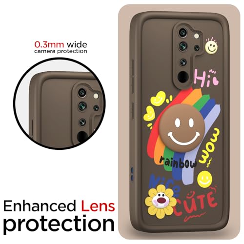 Image of Pikkme Back Cover for Redmi Note 8 Pro | Soft Silicone| Cute Rainbow Smile & 3D Cartoon Flower Design | Shockproof Raised Camera Protection Bumper Case (Brown)