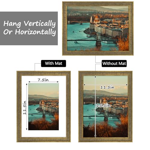 Image of Golden State Art, 12x16 Ornate Finish Photo Frame with White Mat for 8x12 Picture & Real Glass. Color: Distressed Gold