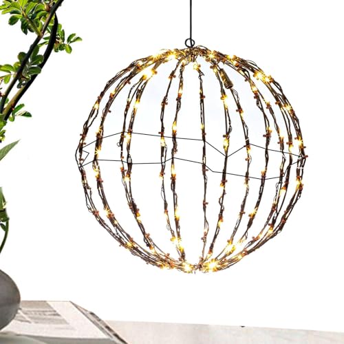 Bola de luz LED, bola de esfera iluminada de Navidad, luces de bola de metal plegables, decoración de Navidad, luces decorativas de jardín para porche, árboles, jardín