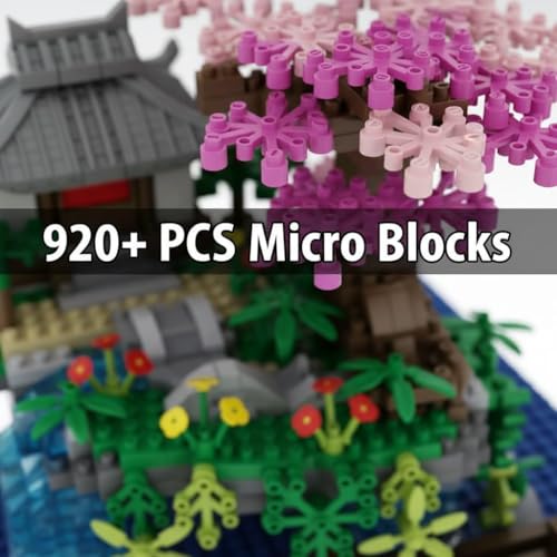 Image of SKY LINE OCEAN Cherry Blossom Bonsai Tree Building Set (920+ Pieces) with LED Lights & Pond | DIY Sakura Tree Display Model | Decorative Construction Toy for Ages 14+