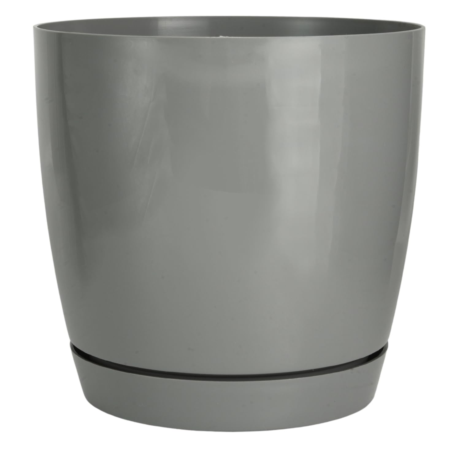 B2C Gloss Flowerpot Planter Pot With Saucer Plastic Modern Pre Drilled Round Tray High Gloss Lightweight Cover Drip Tray (Concrete, 4.4L)