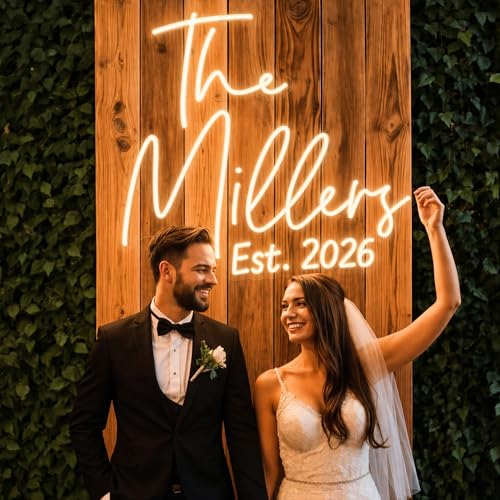 Image of Custom Neon Sign for Wedding, Personalized LED Neon Lights Name Sign, Dimmable Wall Decor for Wedding Reception, Party, Anniversary, Bedroom, Home Decor