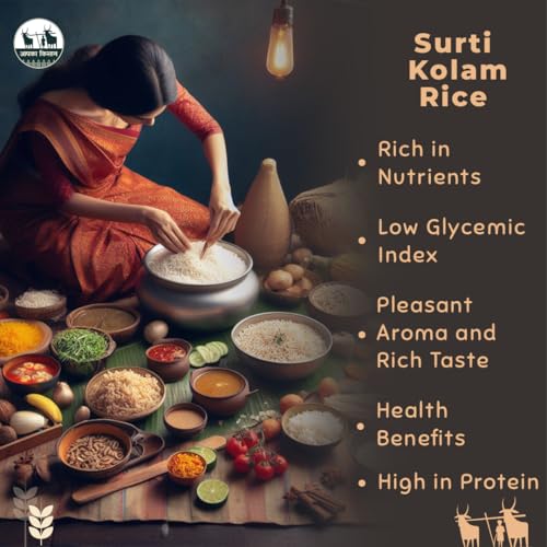 Image of Apka Kisan Surti Kolam Rice | Premium Lachkari Raw Rice | Medium Grain Non-Sticky Rice | Fluffy & Aromatic | Daily Rice (1Kg)