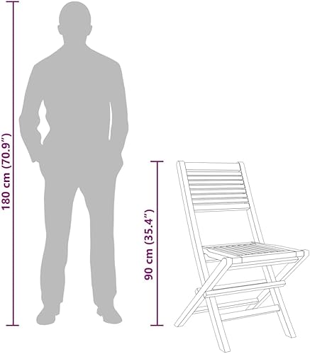 Miniatura 9 de Folding Garden Chair Set of 2, Solid Teak Wood, Oiled Finish, 24.4x18.5x35.4 inches, Outdoor Dining Furniture for Balcony, Patio Seating