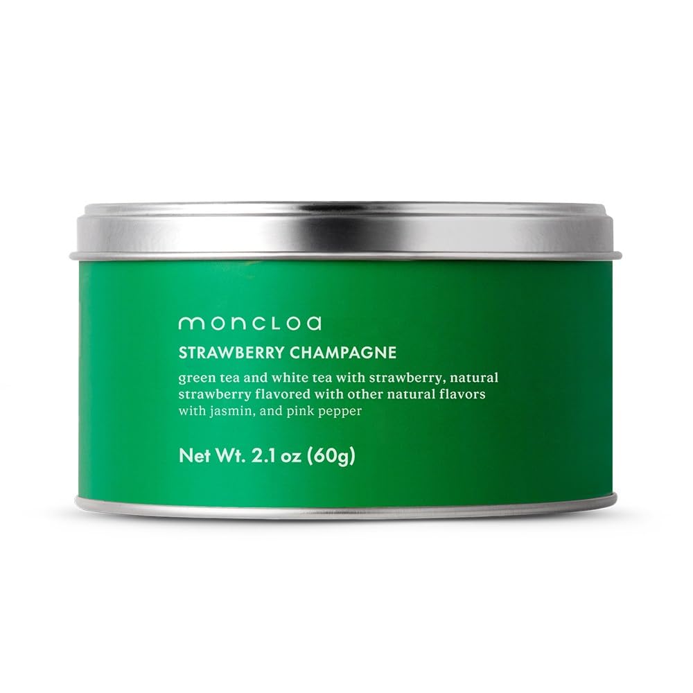 MONCLOA STRAWBERRY CHAMPAGNE - Premium Green and White Loose Leaf Tea w/ Strawberry, Jasmin, Pink Pepper. Antioxidant, Energizer. Can 2.1oz/60g.